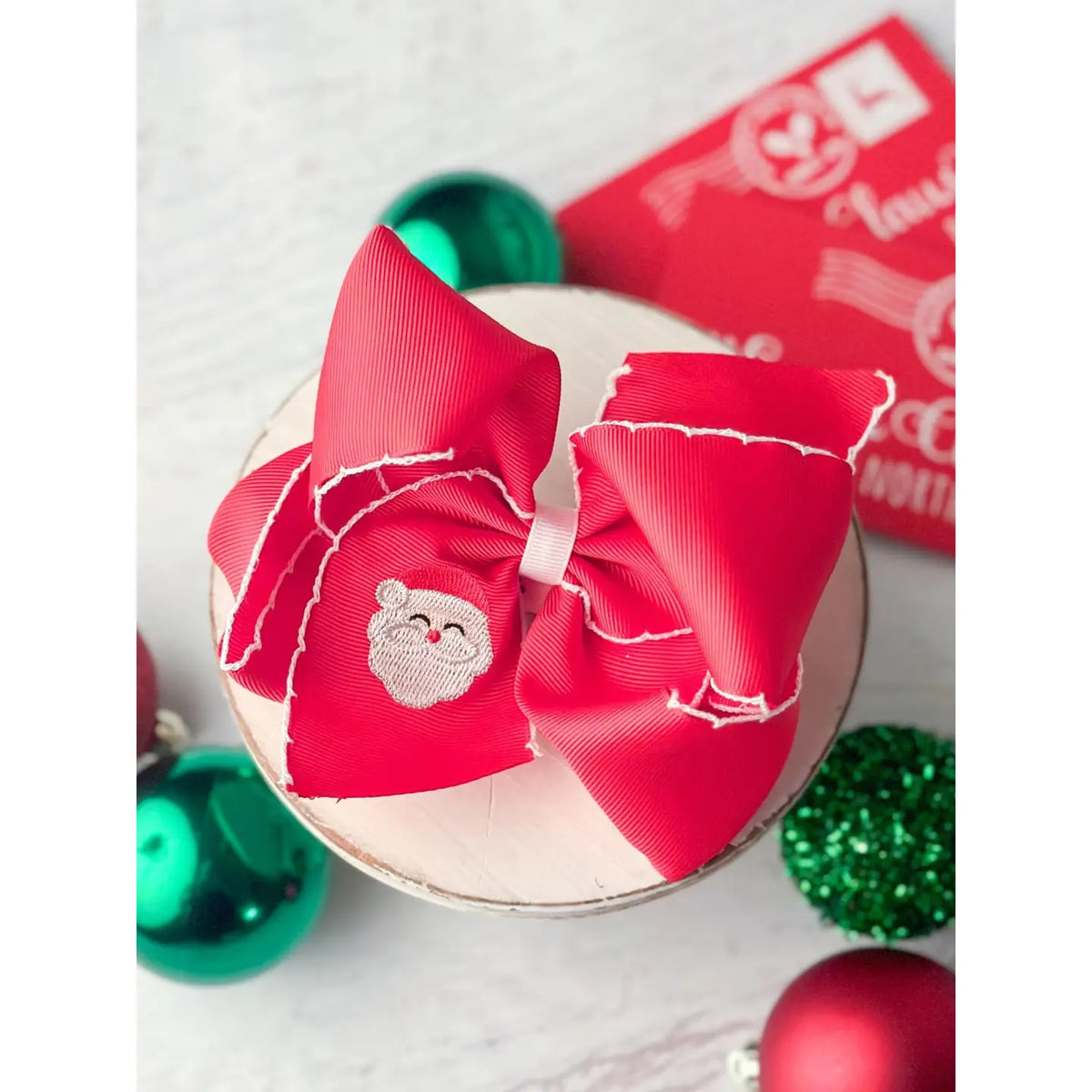 Santa Embroidered Hair Bow