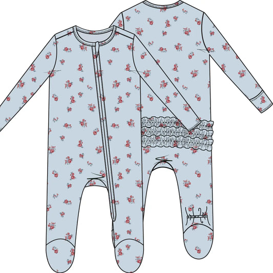 Alyssa Floral Ruffle Zipper Footie