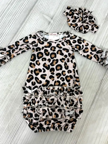 Leopard Baby Gown and Matching Headband