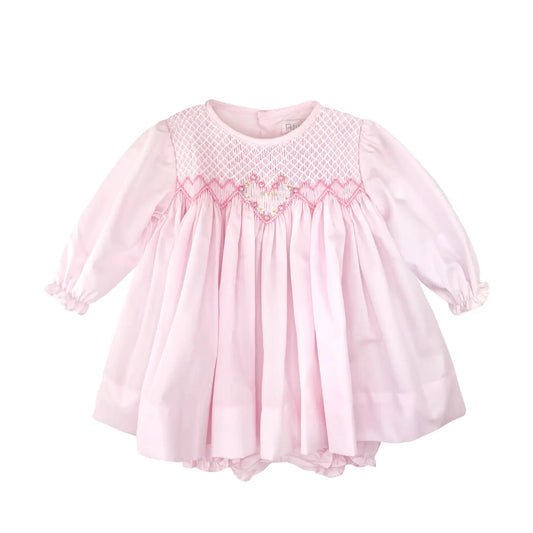 Smocked Dress with Floral Heart Embroidery