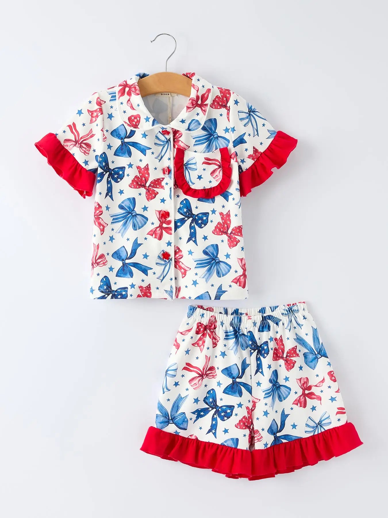 4th of July Bow Print Ruffle PJ Set