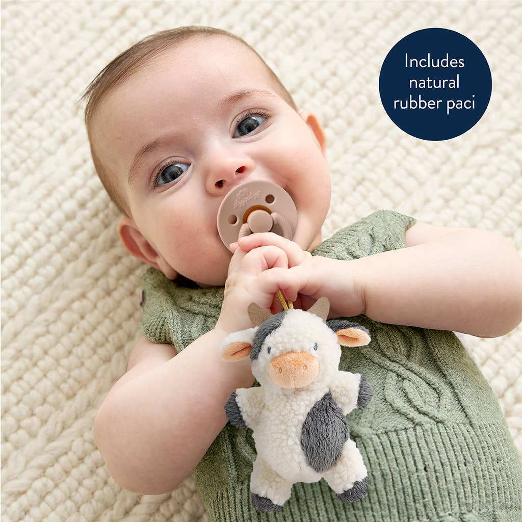 Bitzy Pal Natural Rubber Pacifier & Stuffed Animal: Cow