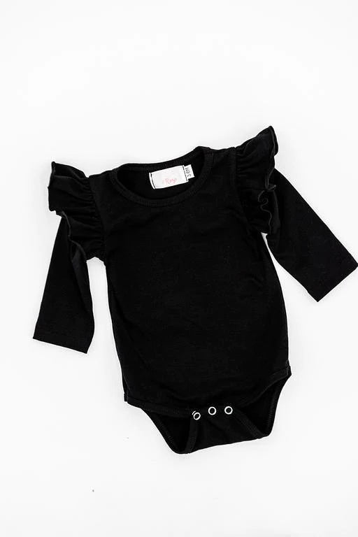 Black Long Sleeve Flutter Bodysuit