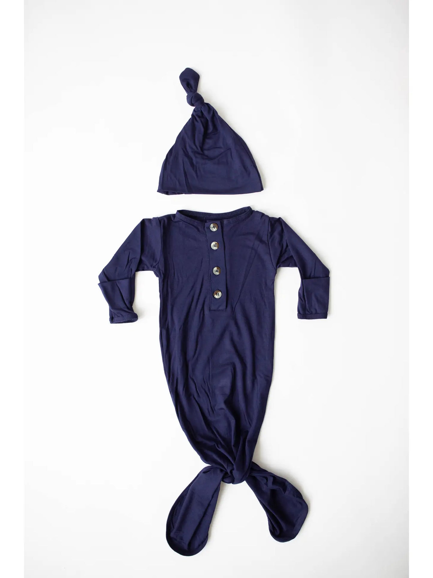 Knotted Gown and Hat Set (Newborn - 3 mo) -  navy blue