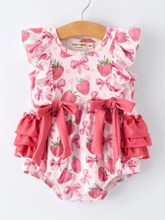 Summer Strawberry Bow Romper