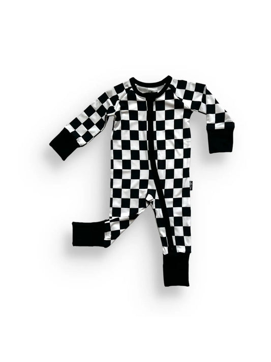 B+W Checker Zip Romper