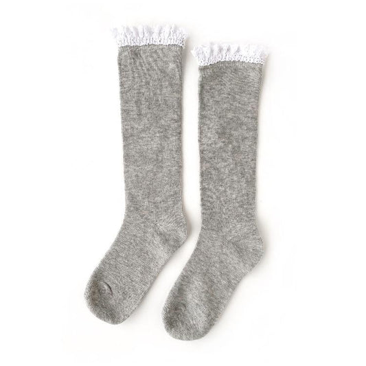 Gray Lace Top Knee High Socks