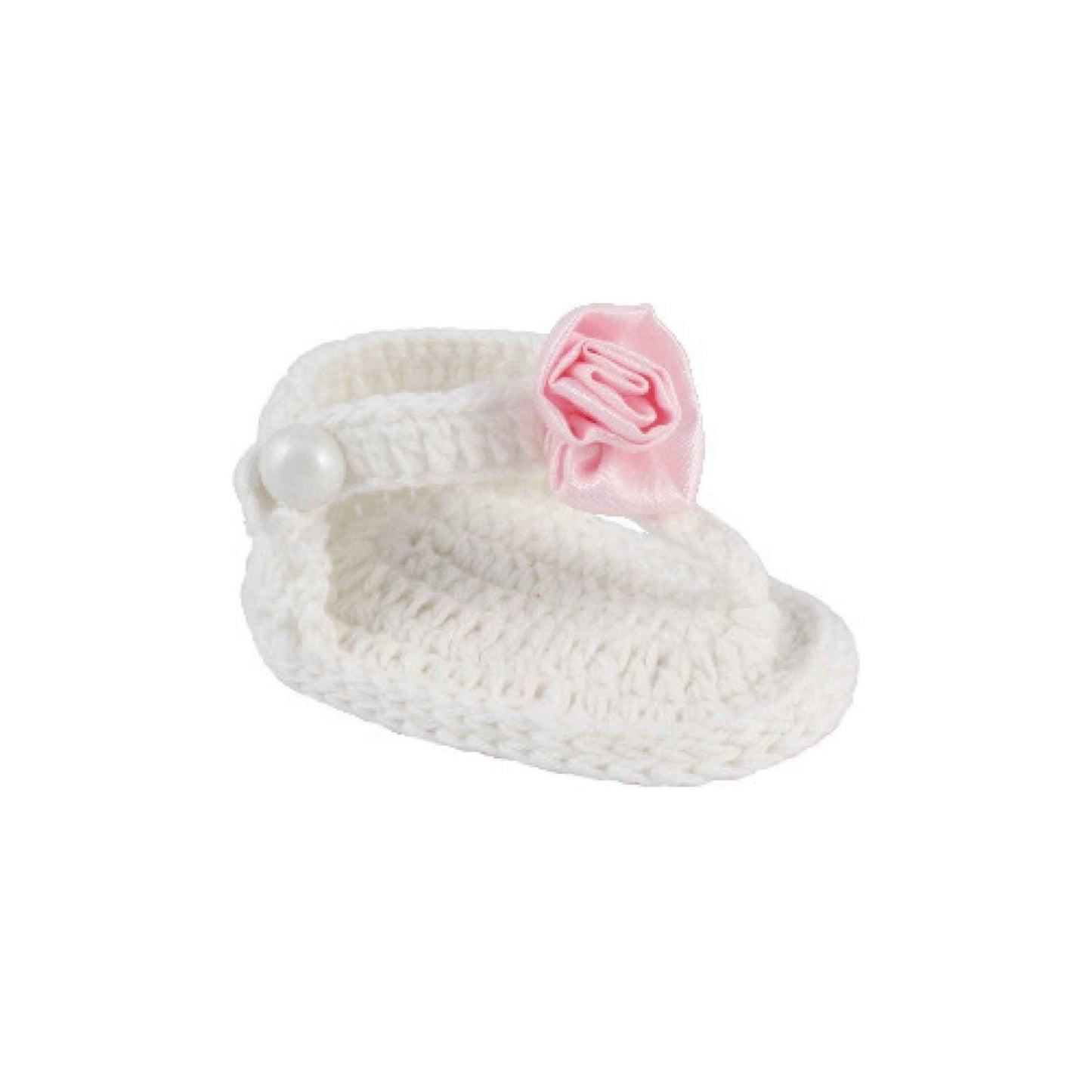 Newborn White Crochet Sandal with Pink Flower