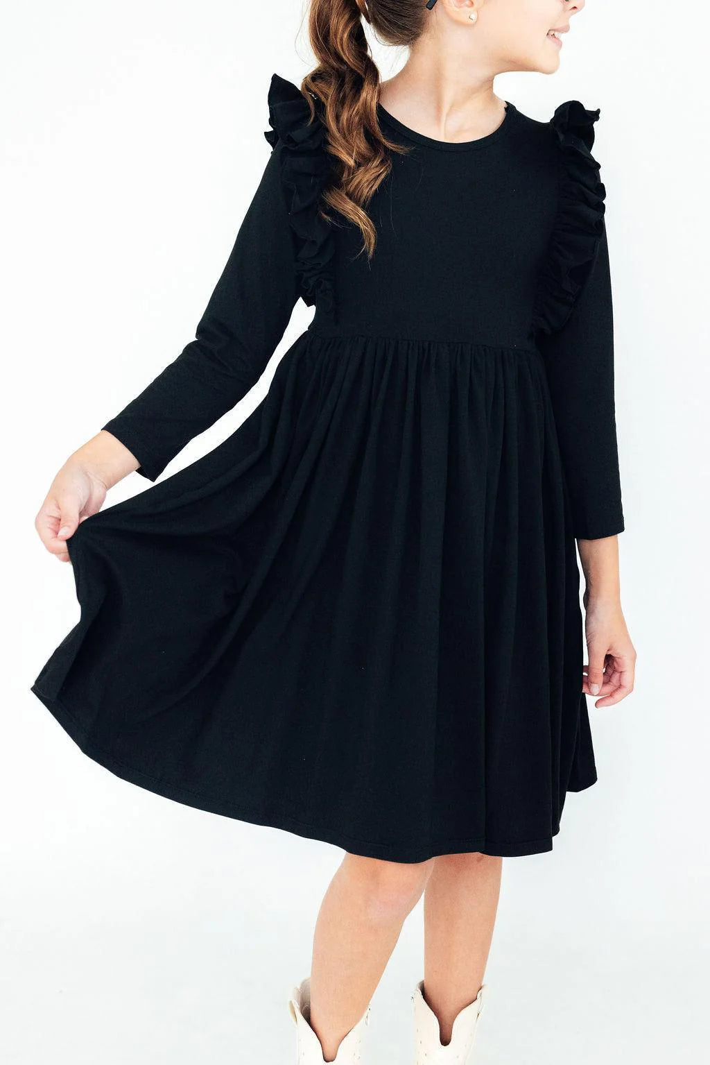Black Ruffle Twirl Dress