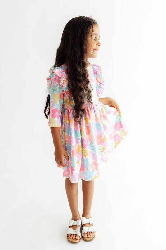 Colorful Carnation Ruffle Twirl Dress