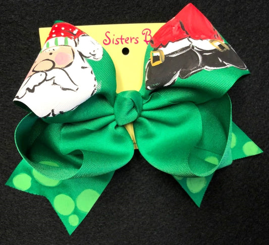 Hand Painted Green Santa Bow