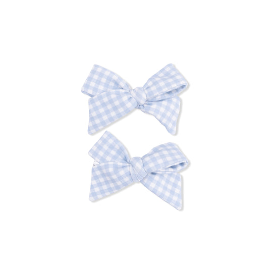 Mini Gingham Blue - 2 Pack Bow Clips