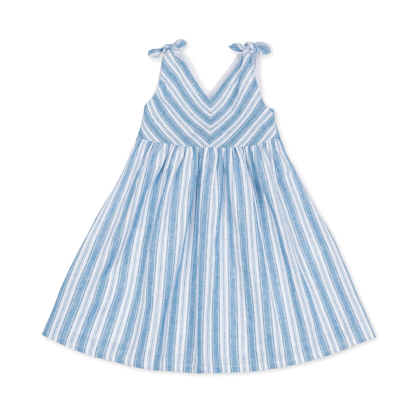 Bow Shoulder Swing Dress - Blue Stripe