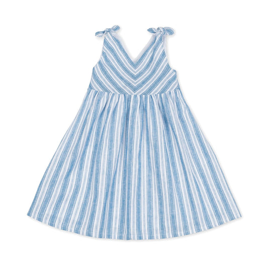Bow Shoulder Swing Dress - Blue Stripe