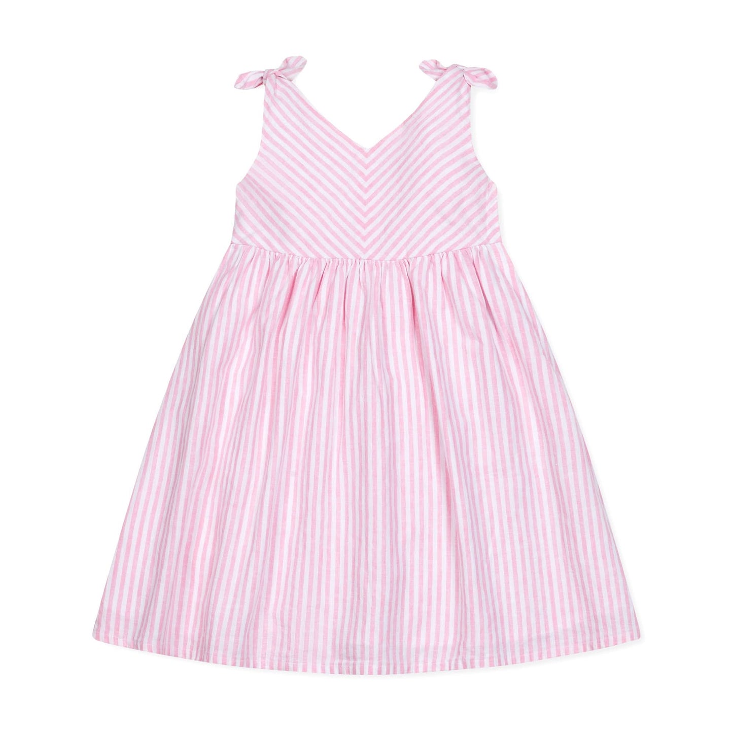 Bow Shoulder Swing Dress - Pink Stripe