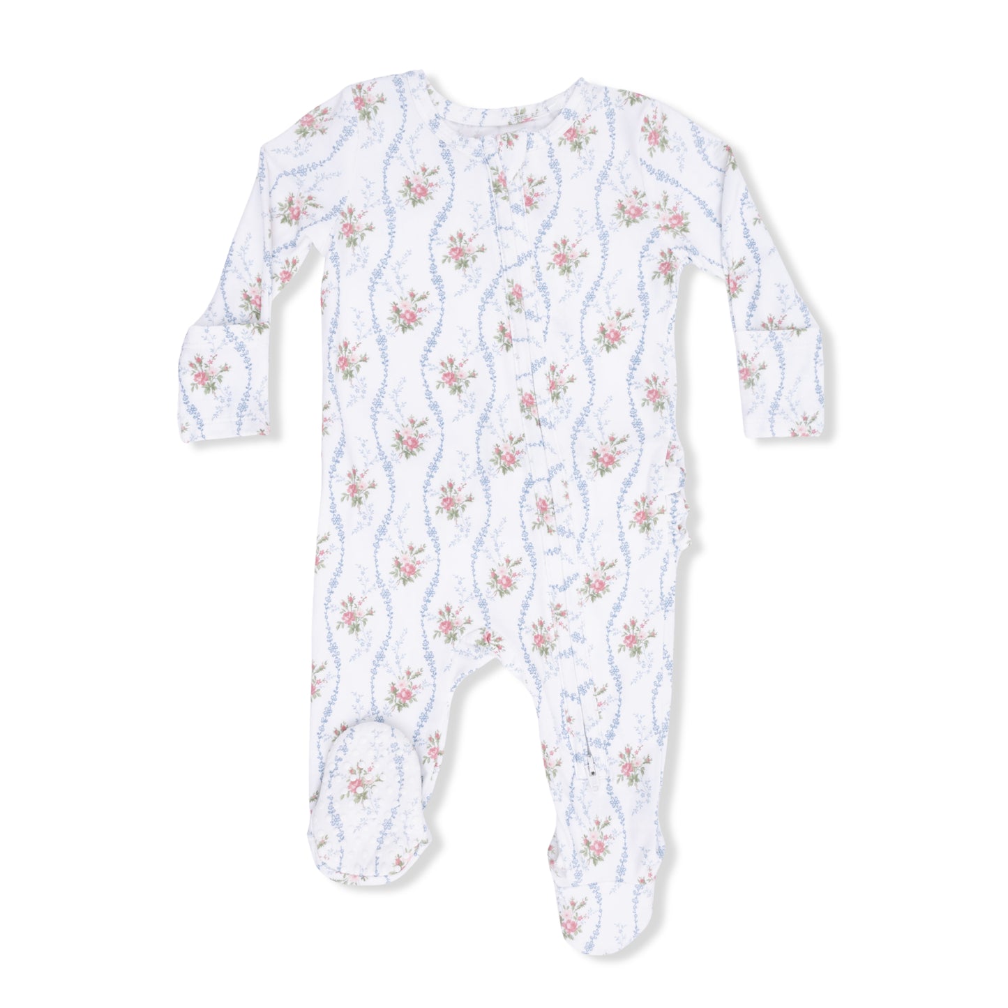 Heirloom Rose Stripe Ruffle Zipper Footie