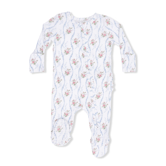 Heirloom Rose Stripe Ruffle Zipper Footie