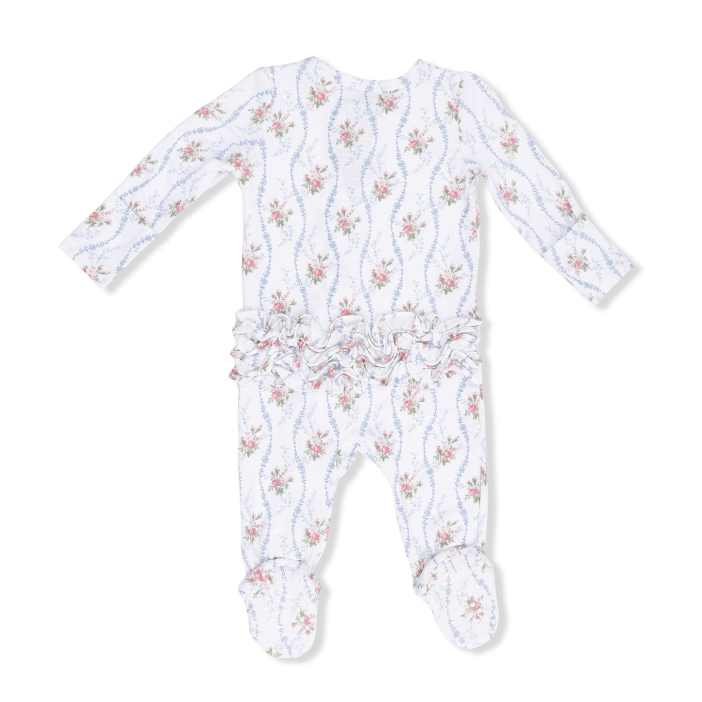 Heirloom Rose Stripe Ruffle Zipper Footie