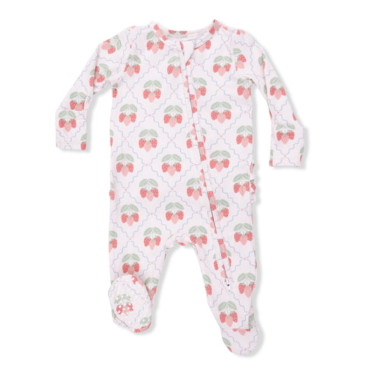 Sweet Strawberries Ruffle Zipper Footie