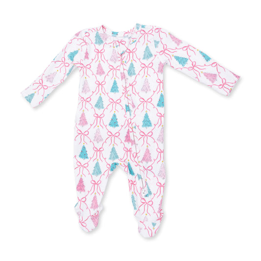 Bow Trellis Tree Ruffle Zipper Footie