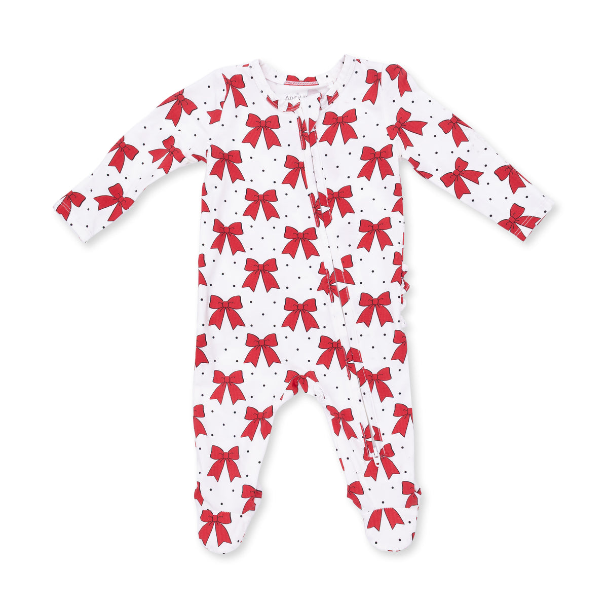 Festive Bows Ruffle Zipper Footie