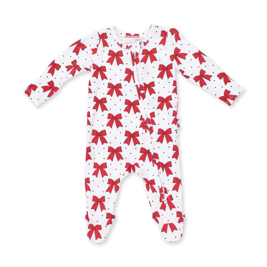 Festive Bows Ruffle Zipper Footie