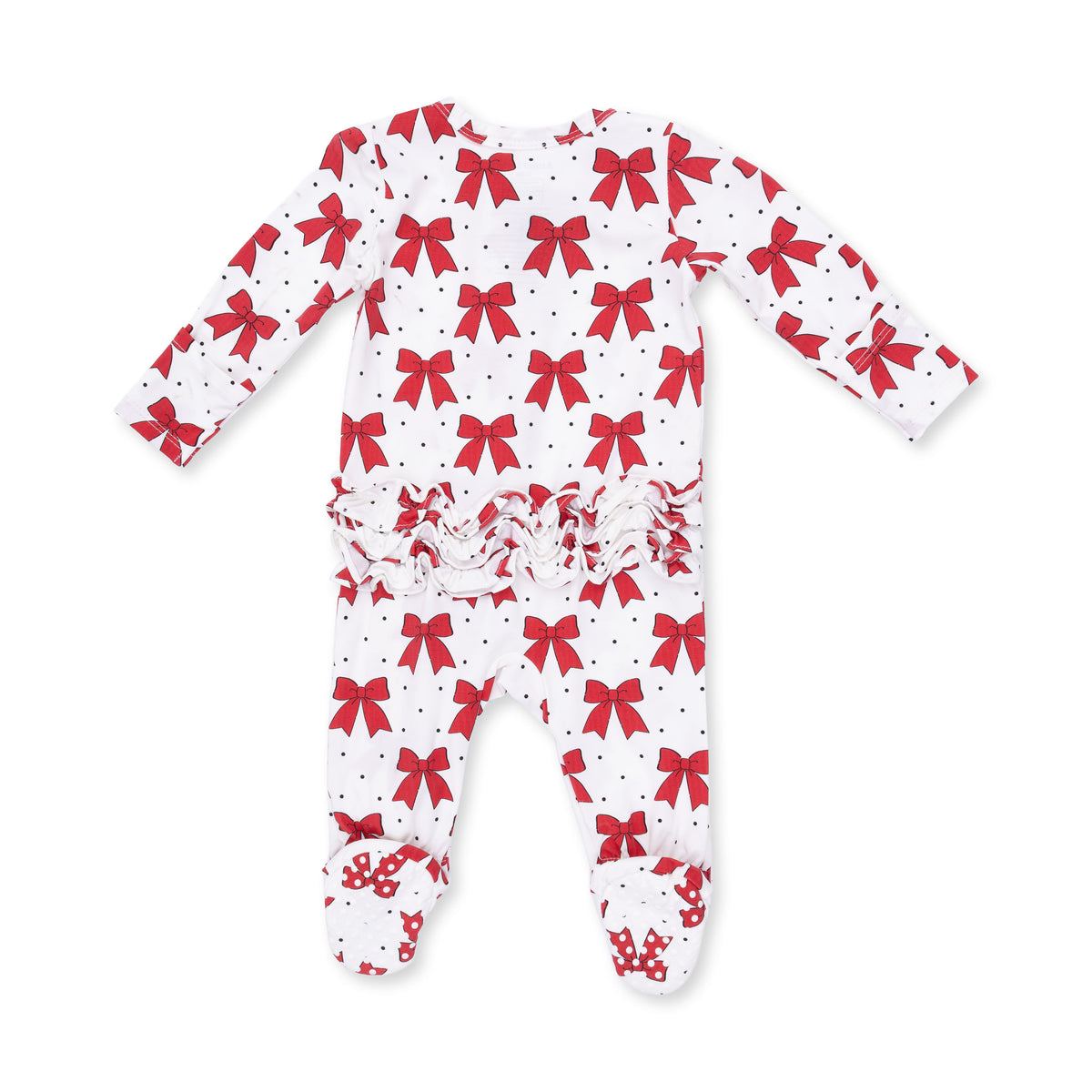 Festive Bows Ruffle Zipper Footie