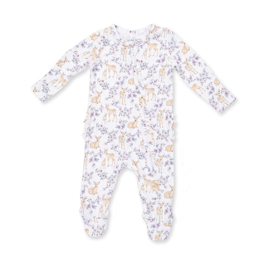 Floral Deer Ruffle Zipper Footie