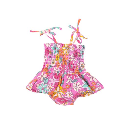 Tropical Retro Floral Smocked Bubble