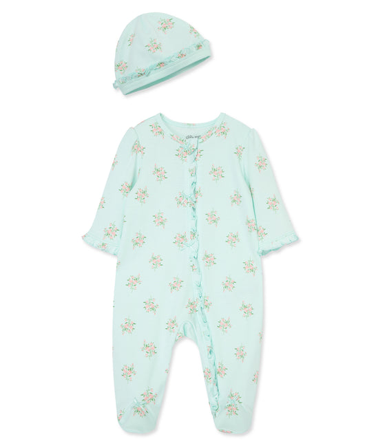 Delicate Floral Footie and Hat Set