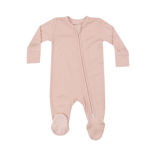 Ribbed Pale Blush Zipper Footie