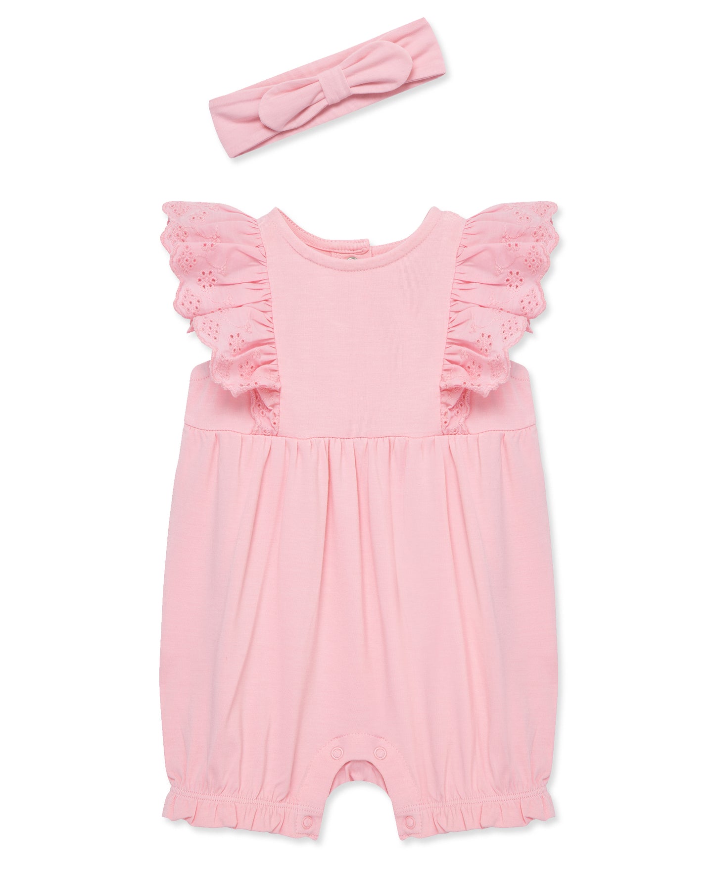 Candy Pink Eyelet Romper and Headband Set