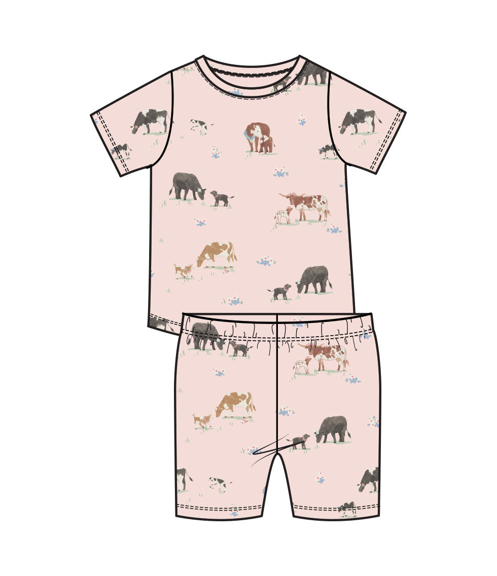 Cow Families Pink Loungewear Short Set