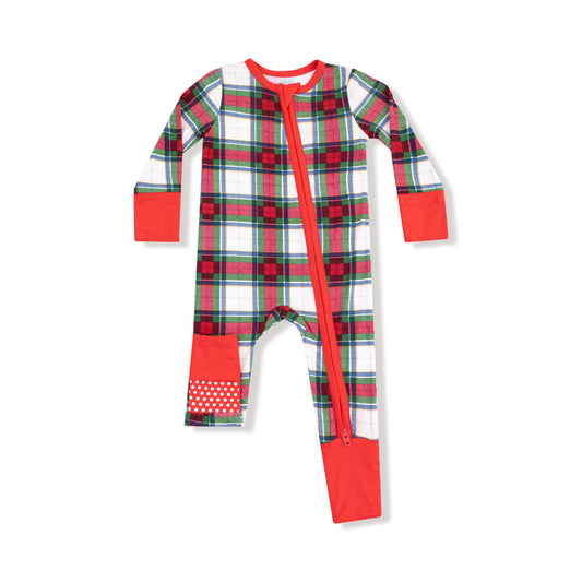 Holiday Plaid Zipper Romper