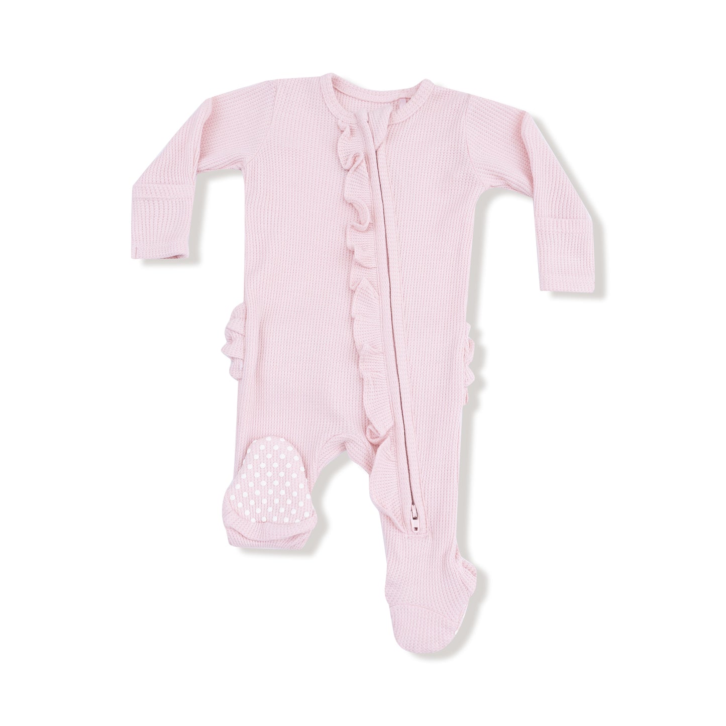 Veiled Pink 2-Way Ruffle Zipper Footie