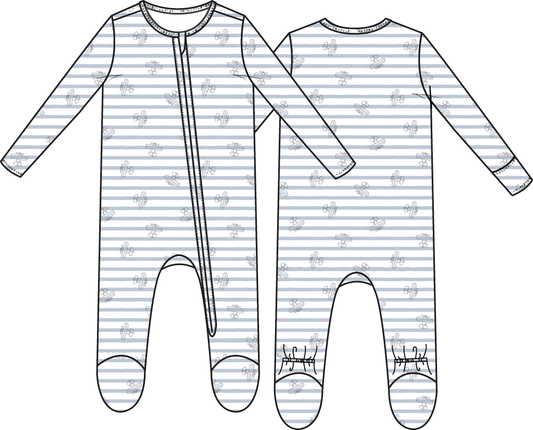 Airplane Stripe Zipper Footie