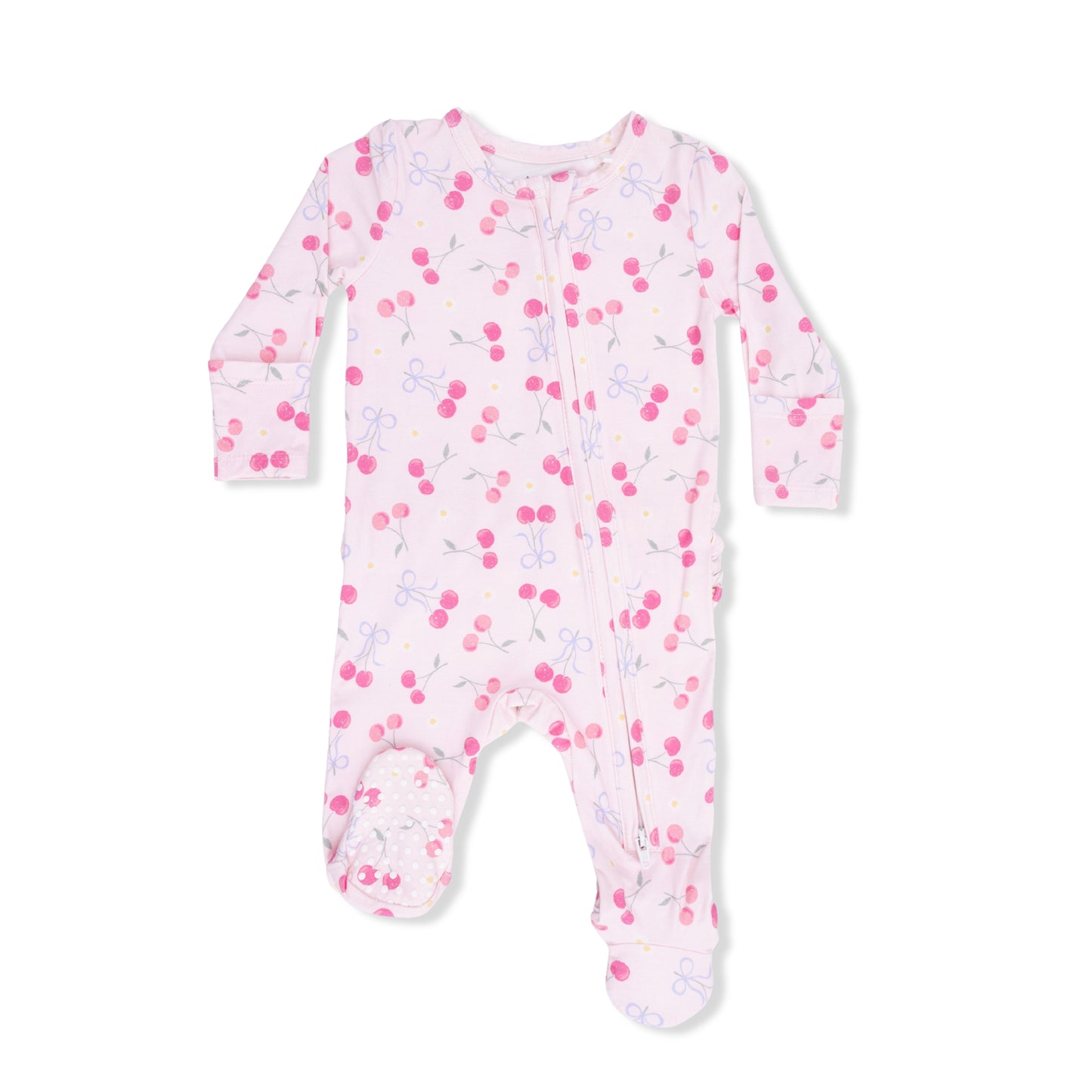 Sweet Bow Cherries Ruffle Zipper Footie