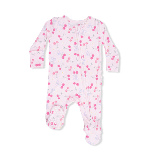 Sweet Bow Cherries Ruffle Zipper Footie