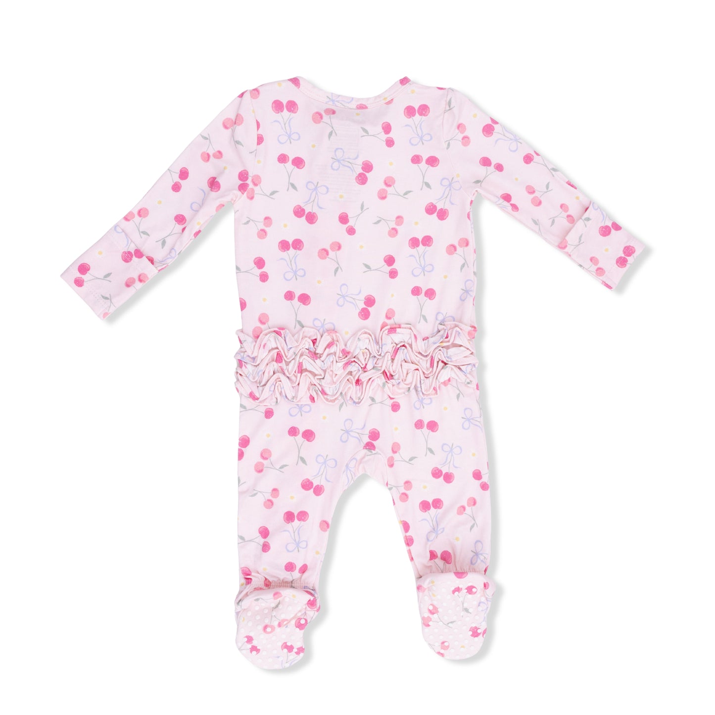 Sweet Bow Cherries Ruffle Zipper Footie