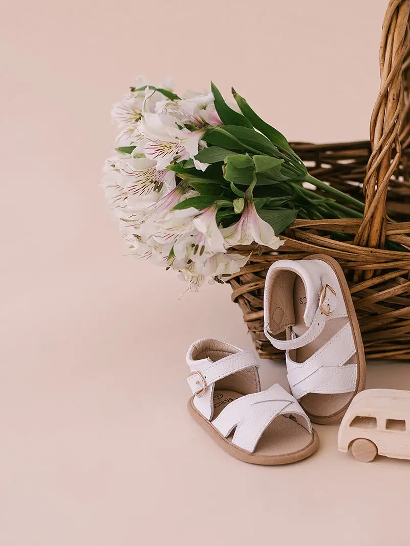 White Split-Soled Leather Baby Sandals