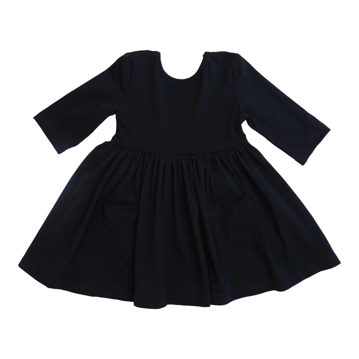 Black 3/4 Sleeve Pocket Twirl Dress