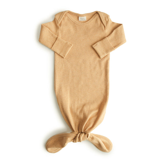 Ribbed Knotted Baby Gown - mustard