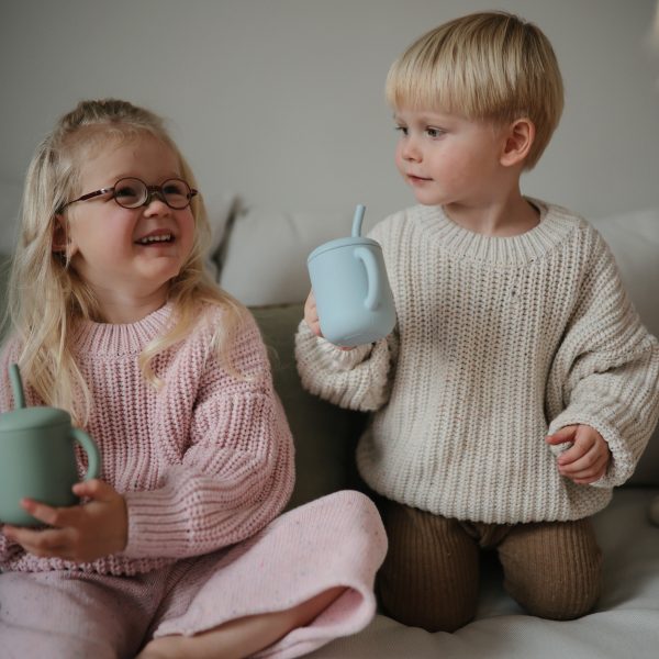 Silicone Training Cup + Straw (powder blue)