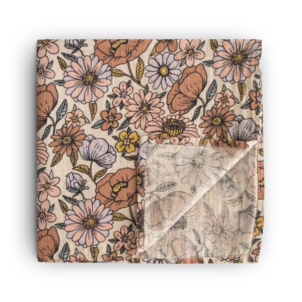 Muslin Swaddle Blanket Organic Cotton - Retro Flowers