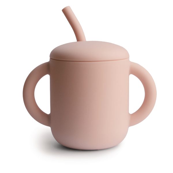 Silicone Training Cup + Straw (blush)