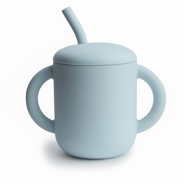 Silicone Training Cup + Straw (powder blue)