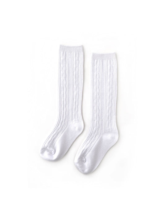 White Knee High Cable Knit Socks