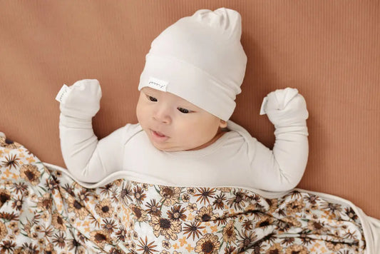 creamy stone bamboo knotted infant beanie